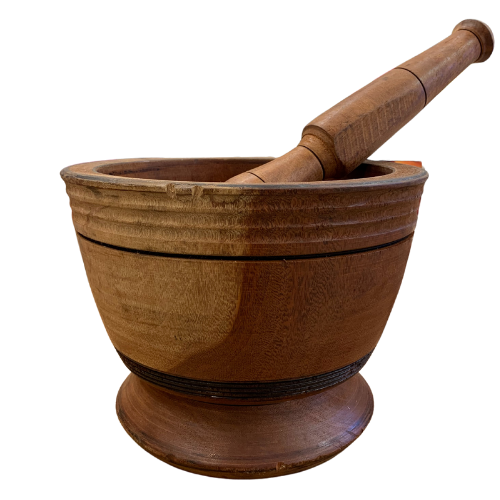 Large pounded yam mortar and pestle 26.5  X 27cm  X 1