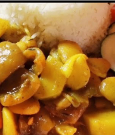 Jamaican  cow tripe “Shaki’  and beans served with  a choice of rice dishes , serves two