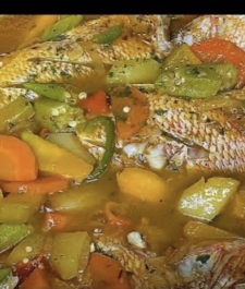 Jamaican Steamed Fish with Okra  served  with a choice of Rice dishes – serves two