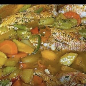 Jamaican Steamed Fish with Okra served with a choice of Rice dishes - serves two