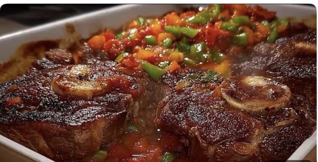 Jamaican Oven baked beef shin served with your choice of rice dishes – serves two